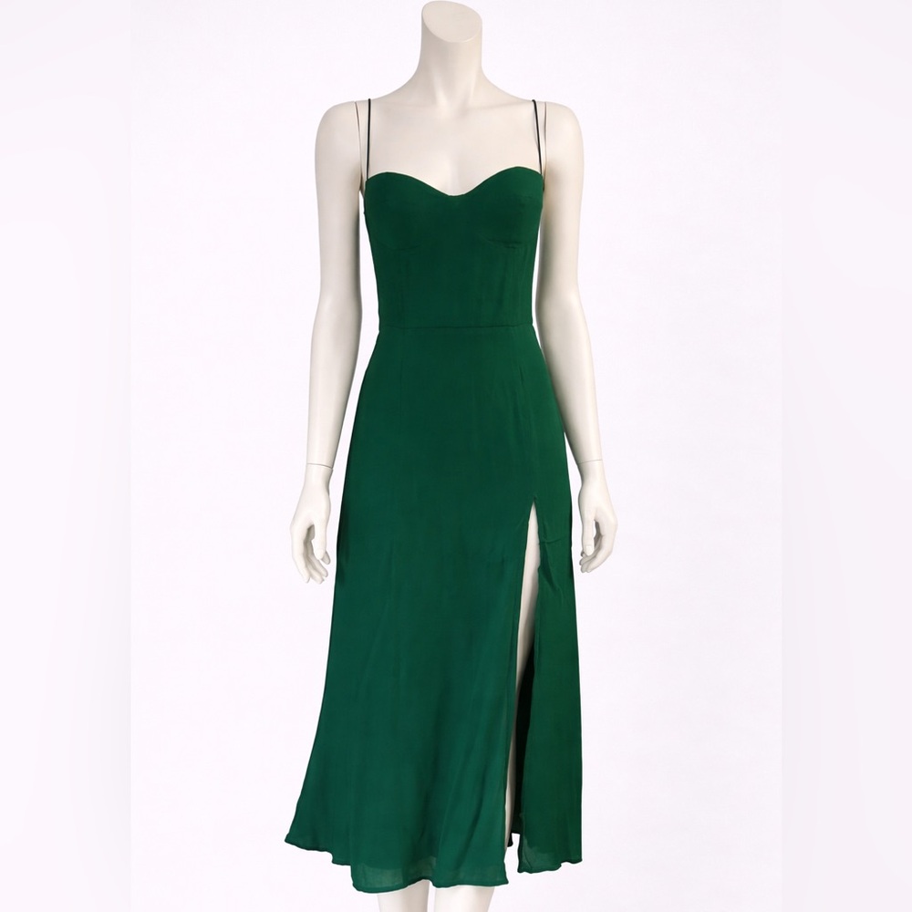 Réformation midi dress sweetheart neckline high slit green